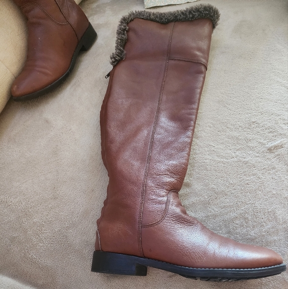 Aldo leather Tall Boots Faux Fur Lining Women Size US 7.5 Back Zip - Picture 5 of 13
